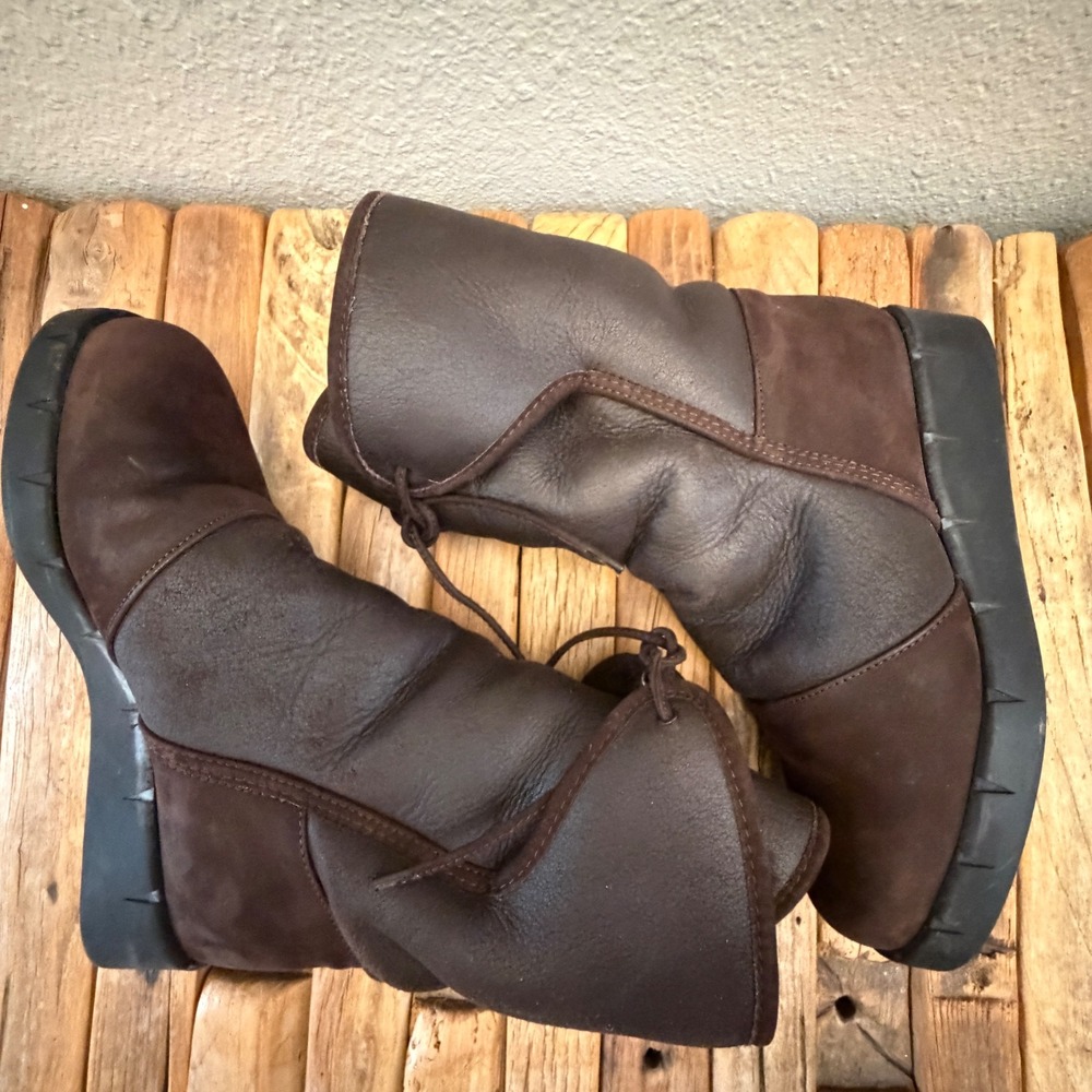 Arche Brown Leather Suede Wedge Ankle Boots Comfort Walking Sz 7